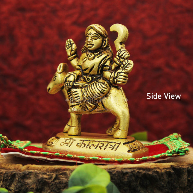 Maa Kalratri Devi Idol | Brass Finish Navdurga Murti for Home Mandir, Navratri Pooja & Gifting (3 Inch)
