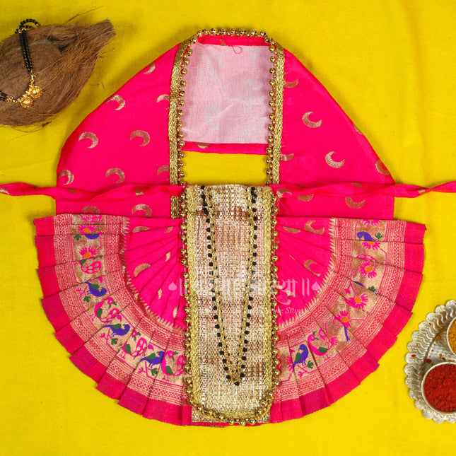 Karveer Nivasini Mahalaxmi Devi Poshak | Kolhapur Lakshmi Mata Dress for Temple & Home Puja | Traditional Silk Saree Vastra for Devi Idol & Photo Frame Decoration (9 Inch Poshak)