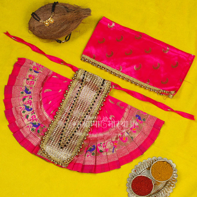 Karveer Nivasini Mahalaxmi Devi Poshak | Kolhapur Lakshmi Mata Dress for Temple & Home Puja | Traditional Silk Saree Vastra for Devi Idol & Photo Frame Decoration (9 Inch Poshak)