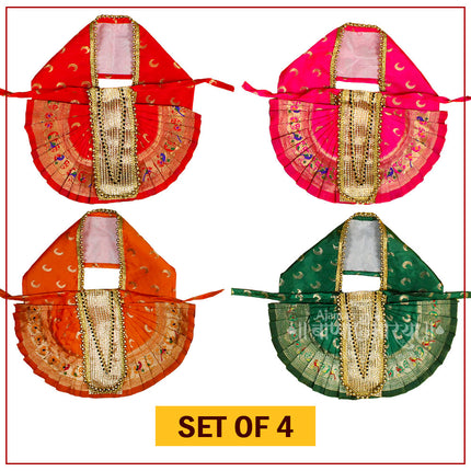 Karveer Nivasini Mahalaxmi Devi Poshak (Set of 4) | Kolhapur Lakshmi Mata Dress for Temple & Home Puja | Traditional Silk Saree Vastra for Goddess Idol & Photo Frame Decoration (9 Inch Poshak)