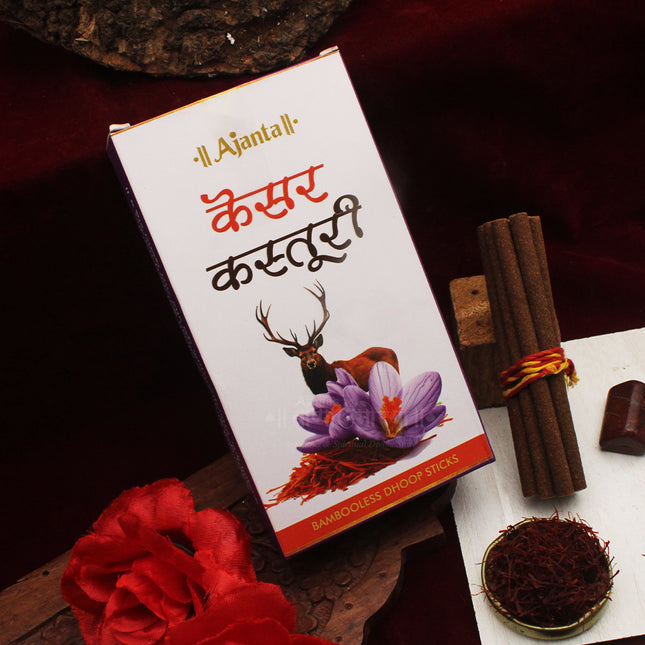 Kesar Kasturi Bambooless Dhoop – Hand-Rolled Natural Deep Aroma for Devotional Use, Pooja & Meditation  Long Lasting 30 Min Burn