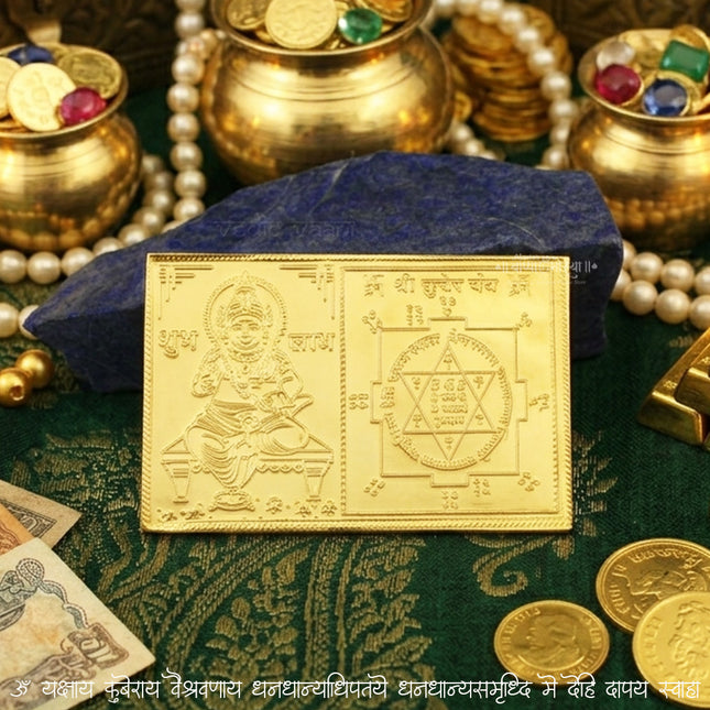 श्री कुबेर धन आकर्षण यंत्र - घर मंदिर, व्यवसाय आणि वास्तू समृद्धीसाठी ऊर्जावान कुबेर यंत्र प्लेट (3x2 इंच)