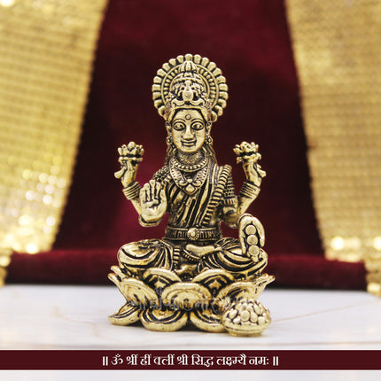 Mahalaxmi Brass Idol (2.5 Inch) | Small Goddess Maha Lakshmi Murti for Pooja, Diwali, Office Desk, Locker & Gifting