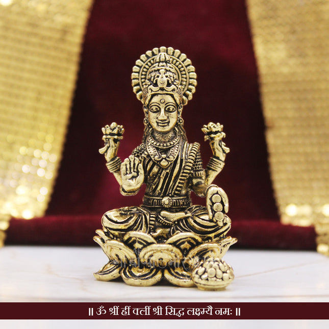 Mahalaxmi Brass Idol (2.5 Inch) | Small Goddess Maha Lakshmi Murti for Pooja, Diwali, Office Desk, Locker & Gifting