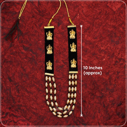 Devi Lakshmi Haar / Necklace for Goddess Idol – Black Velvet Finish with Golden Lakshmi Motifs, Traditional Shringar Jewellery for Mandir & Pooja (Approx. 10 Inches)