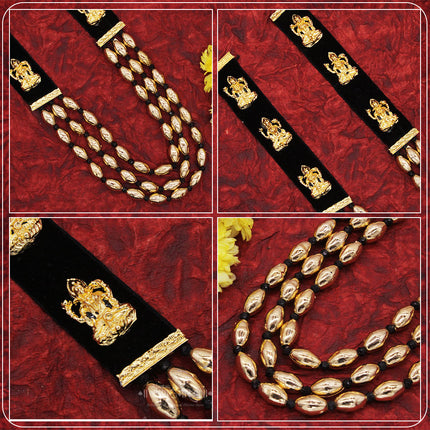 Devi Lakshmi Haar / Necklace for Goddess Idol – Black Velvet Finish with Golden Lakshmi Motifs, Traditional Shringar Jewellery for Mandir & Pooja (Approx. 10 Inches)