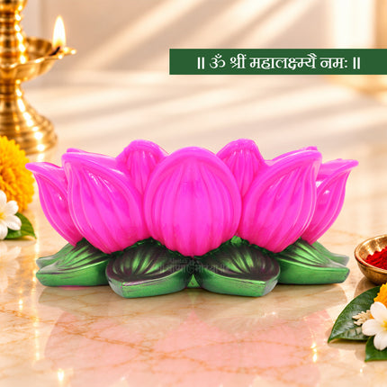 Lotus Padma Kamal Urli Stand for Pooja Decoration - Easy-to-Use Lotus Base for Laxmi Idol, Kalash Sthapana & Deepam( Pink & Green) (8.5 inch Diameter)