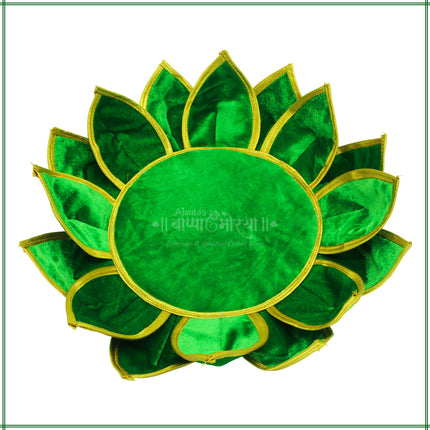 Lotus Kamal Aasan – Traditional Green Velvet Pooja Asan for Idols & Deities | Decorative Mandir Lotus Seat Decorative Lotus Mat for Mandir, Navratri, Margashirsha Puja Guruvar Vratam Puja (16 Inch)