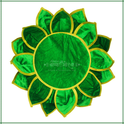Lotus Kamal Aasan – Traditional Green Velvet Pooja Asan for Idols & Deities | Decorative Mandir Lotus Seat Decorative Lotus Mat for Mandir, Navratri, Margashirsha Puja Guruvar Vratam Puja (16 Inch)
