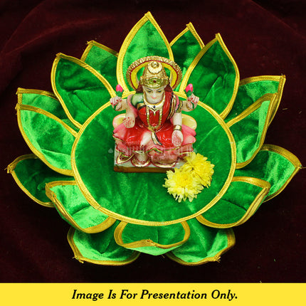 Lotus Kamal Aasan – Traditional Green Velvet Pooja Asan for Idols & Deities | Decorative Mandir Lotus Seat Decorative Lotus Mat for Mandir, Navratri, Margashirsha Puja Guruvar Vratam Puja (16 Inch)