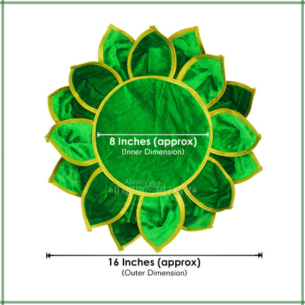 Lotus Kamal Aasan – Traditional Green Velvet Pooja Asan for Idols & Deities | Decorative Mandir Lotus Seat Decorative Lotus Mat for Mandir, Navratri, Margashirsha Puja Guruvar Vratam Puja (16 Inch)