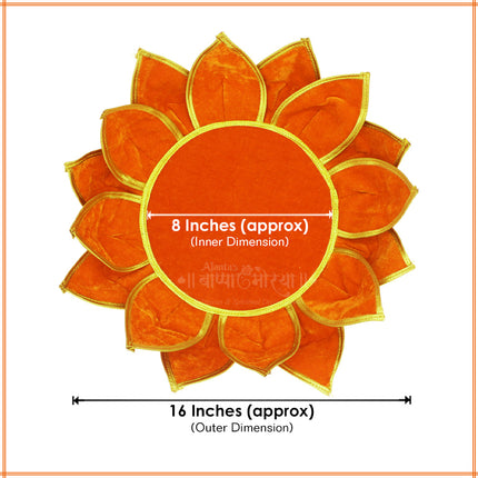 Orange Lotus Aasan for Pooja | Velvet Puja Aasan with Golden Border | 16 Inch Decorative Chowki Mat for Ganpati, Lakshmi, Devi & Temple Use