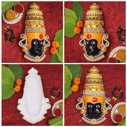 Haldi Madvat Look Ambabai Devi Face | हळदी-मडवट लुक अंबाबाई देवी मुखवटा | Kolhapuri Traditional Mukhota Temple Style Kolhapuri Handcrafted Devi Face Karveer Nivasini Ambabai Devi Mukhavata (11.5 Inch )