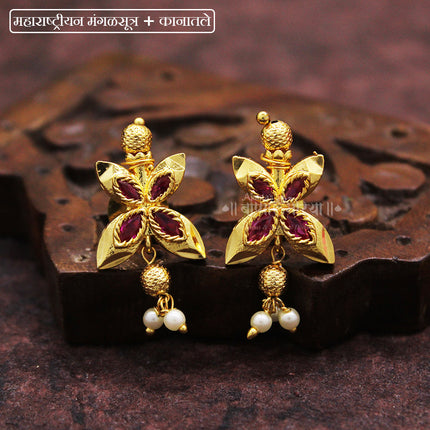 Maharashtrian Mangalsutra with Kanatle Earrings | Traditional Black Bead Necklace Set | 12 Inch Approx