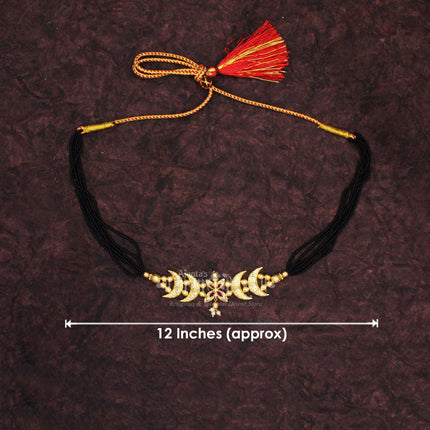 Maharashtrian Mangalsutra with Kanatle Earrings | Traditional Black Bead Necklace Set | 12 Inch Approx