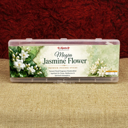 Mogra Jasmine Flower Premium Incense Sticks मोगरा जास्मिन फ्लॉवर प्रीमियम अगरबत्ती– Natural Floral Fragrance Handcrafted Agarbatti for Pooja, Meditation & Spiritual Atmosphere