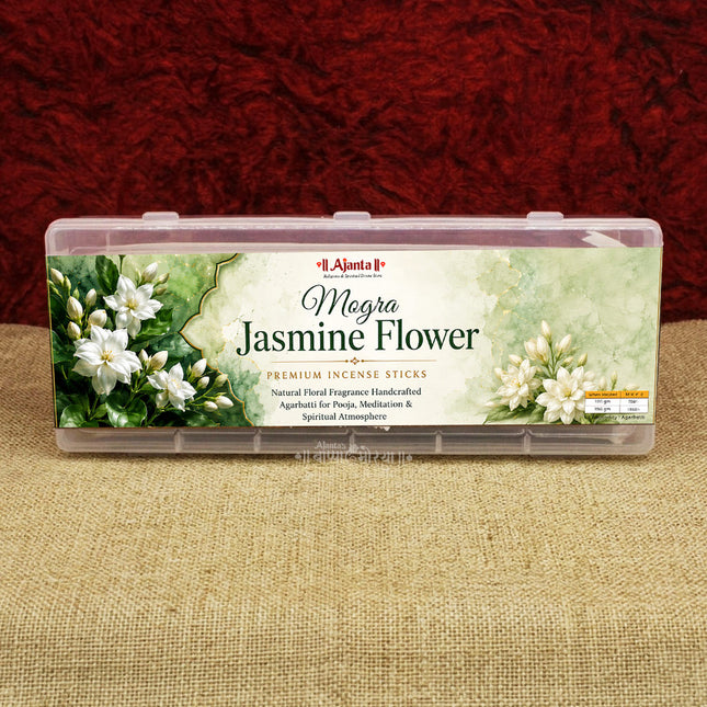 Mogra Jasmine Flower Premium Incense Sticks मोगरा जास्मिन फ्लॉवर प्रीमियम अगरबत्ती– Natural Floral Fragrance Handcrafted Agarbatti for Pooja, Meditation & Spiritual Atmosphere