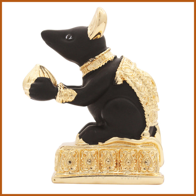 Black Mouse  with Pink Tail  Modakwale श्री गणेशाचे दिव्य वाहन Undir Mama Chuha  Modak Wala Ganesh Vahan  Decorative Mushak Raj Idol for Home Temple, Mandir & Ganesh Chaturthi हस्तनिर्मित मूर्ती देवघर, मंदिर व धार्मिक भेटीसाठी