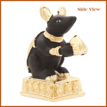 Black Mouse  with Pink Tail  Modakwale श्री गणेशाचे दिव्य वाहन Undir Mama Chuha  Modak Wala Ganesh Vahan  Decorative Mushak Raj Idol for Home Temple, Mandir & Ganesh Chaturthi हस्तनिर्मित मूर्ती देवघर, मंदिर व धार्मिक भेटीसाठी
