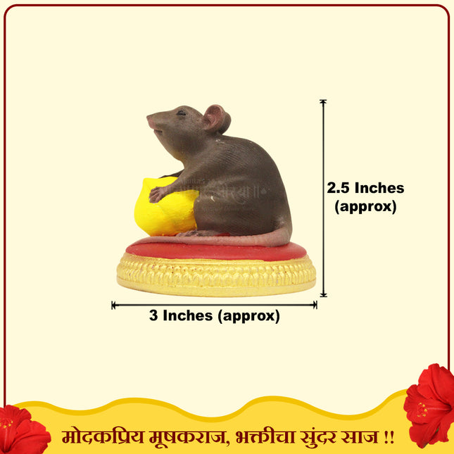 Black Plain Undir Mama Mushak Raj  Lord Ganpati Bappa's Divine Vehicle (Vahan) With Modak Undir Mama Small Mouse Idol for Home Temple, Mandir, Ganpati Festival & Pooja Decor