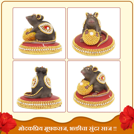 Hand Painted Mushak Raj Idol for Ganesh Chaturthi Black Undir Mama  Lord Ganesha Mouse Vahana Statue Multipurpose Use  Ganpati Pooja Decoration | Home Temple Decor(2.5 inch Height)