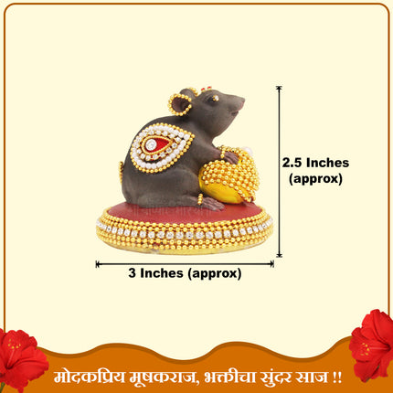 Hand Painted Mushak Raj Idol for Ganesh Chaturthi Black Undir Mama  Lord Ganesha Mouse Vahana Statue Multipurpose Use  Ganpati Pooja Decoration | Home Temple Decor(2.5 inch Height)