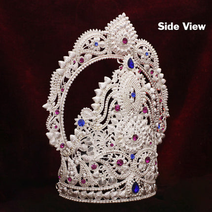 Handmade Silver Polish Mukut (Kireedam) for Deity Idols | Traditional Crown for Ganpati Bappa , Goddess Devi, Swami Samartha, Radha Krishna & Goddess Lakshmi | Suitable for All Hindu Gods (8 Inch Ear-to-Ear)