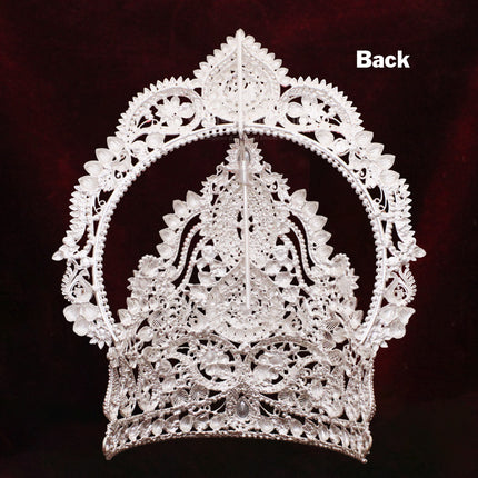 Handmade Silver Polish Mukut (Kireedam) for Deity Idols | Traditional Crown for Ganpati Bappa , Goddess Devi, Swami Samartha, Radha Krishna & Goddess Lakshmi | Suitable for All Hindu Gods (8 Inch Ear-to-Ear)