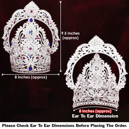 Handmade Silver Polish Mukut (Kireedam) for Deity Idols | Traditional Crown for Ganpati Bappa , Goddess Devi, Swami Samartha, Radha Krishna & Goddess Lakshmi | Suitable for All Hindu Gods (8 Inch Ear-to-Ear)