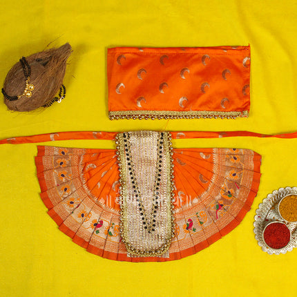 Karveer Nivasini Mahalaxmi Devi Face Poshak – Traditional Goddess Dress for Puja & Temple Decoration | Ambabai Style Poshak for Idol & Kalash (7 Inches Poshak)