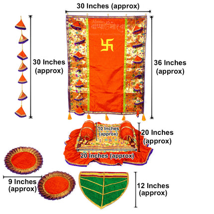 Silk Khan Khun Traditional Backdrop Ecofriendly  Ready to Use  Decoration Set Traditional Pooja for Ganpati Sthapana, Navratri, Kalash Sthapana, Varalakshmi Pooja, Margashirsha संपूर्ण पारंपरिक पूजा मखर सजावट सेट