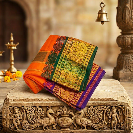 Men’s Traditional Wear Cotton Dhoti & Angavastram Set – Pure Cotton Ethnic Dhoti  Ideal for Puja, Festive & Wedding Wear (9*5 Meter)