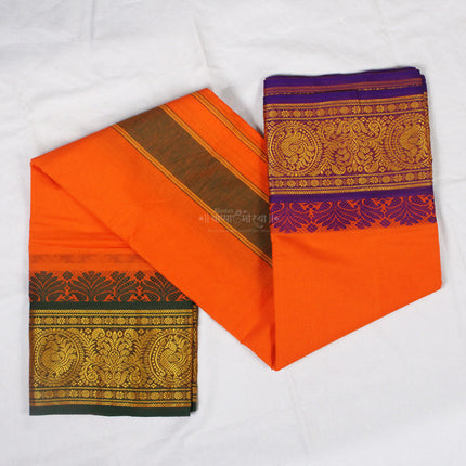 Men’s Traditional Wear Cotton Dhoti & Angavastram Set – Pure Cotton Ethnic Dhoti  Ideal for Puja, Festive & Wedding Wear (9*5 Meter)