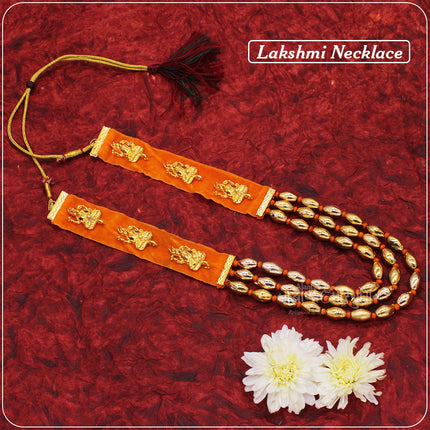 Lakshmi Velvet Haar Mala for Idol Decoration | 10 Inch Decorative Laxmi Mala with Golden Beads | Goddess Lakshmi Pooja Shringar Haar for Mandir, Diwali & Festival Decoration