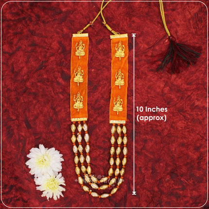 Lakshmi Velvet Haar Mala for Idol Decoration | 10 Inch Decorative Laxmi Mala with Golden Beads | Goddess Lakshmi Pooja Shringar Haar for Mandir, Diwali & Festival Decoration