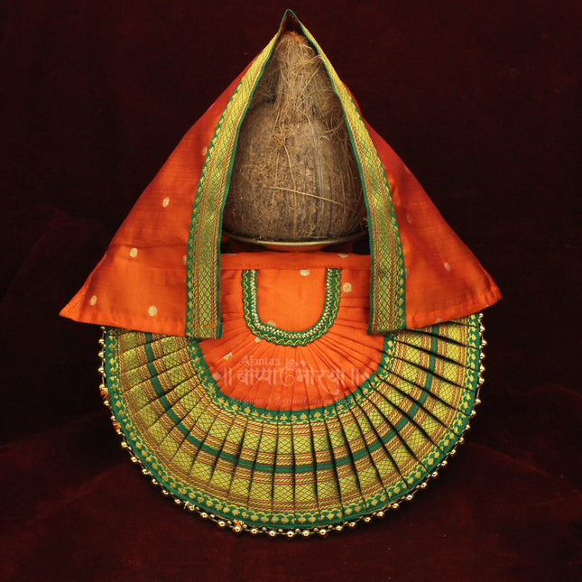 Rajnandani Mahalaxmi Devi Dress Poshak | Orange Colour Kolhapur Ambabai Style Goddess Vastra | Traditional Lakshmi Durga Idol Decoration for Daily Puja & Festivals (7 Inch Poshak)