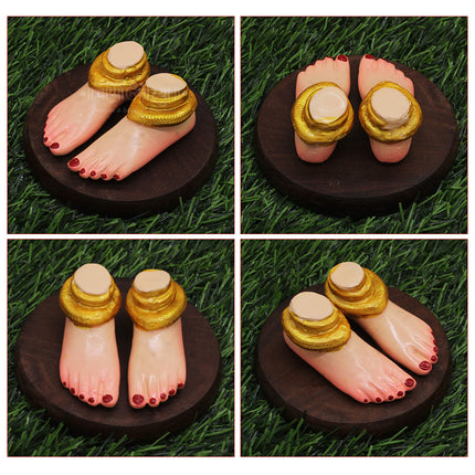 Laxmi Charan Paduka for Pooja | Spiritual Lakshmi Charan Feet Symbol | Auspicious Paduka for Mandir, Dhanteras, Diwali & Daily Worship  (Small Size Paduka 2.5 inches x 1 inches)