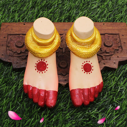 Margashirsha Lakshmi Puja Paduka | Traditional Devi Charan for Monthly Lakshmi Vrat Divine Mata Paduka / Lakshmi Charan Paduka for Pooja | Traditional Devi Feet  for Mandir Decor - (Big Size Paduka - 4.5 x 2 Inch)