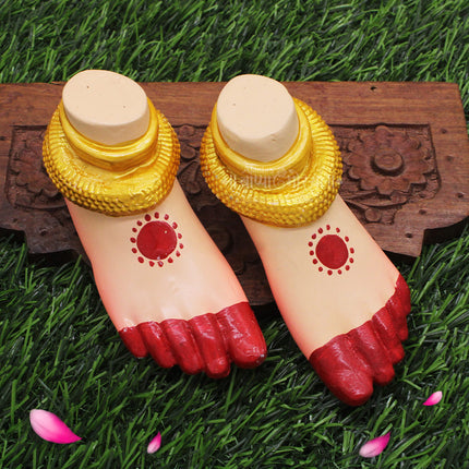 Margashirsha Lakshmi Puja Paduka | Traditional Devi Charan for Monthly Lakshmi Vrat Divine Mata Paduka / Lakshmi Charan Paduka for Pooja | Traditional Devi Feet  for Mandir Decor - (Big Size Paduka - 4.5 x 2 Inch)