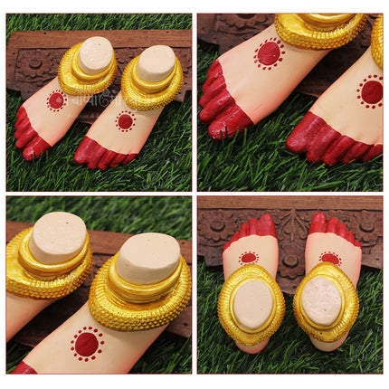 Margashirsha Lakshmi Puja Paduka | Traditional Devi Charan for Monthly Lakshmi Vrat Divine Mata Paduka / Lakshmi Charan Paduka for Pooja | Traditional Devi Feet  for Mandir Decor - (Big Size Paduka - 4.5 x 2 Inch)