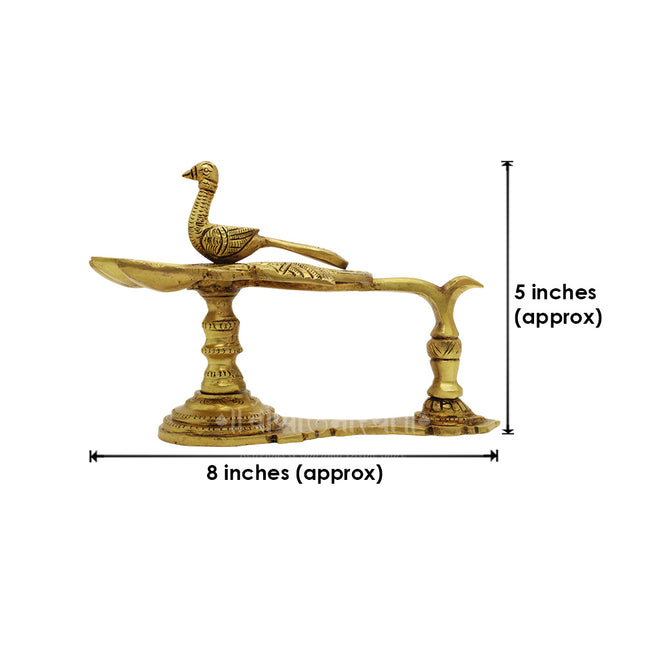 Brass Panch Aarti Diya Big Size Pancharti Diya Oil Lamp Panch aarti Jyoti/Puja Diya for Diwali/Navratri/Any Festival & Pooja Traditional Brass Pancharti Diya with Peacock Design – 5-Wick Oil Lamp for Pooja & Festivals