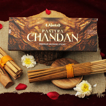 Pavitra Chandan – Handcrafted Sandalwood Incense Sticks | Long-Lasting Masala Agarbatti for Home, Temple & Yoga