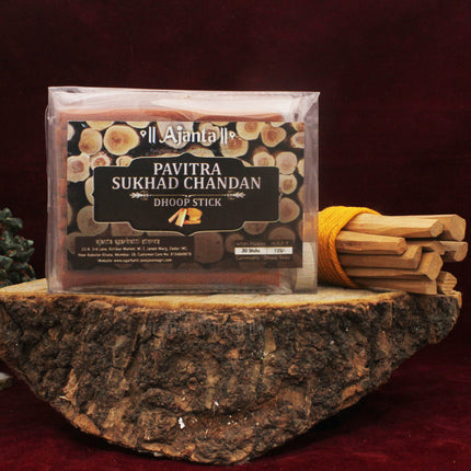 Ajanta Pavitra Sukhad Chandan Bamboo-less Dhoop Sticks | Pure Sandalwood Fragrance for Pooja, Meditation & Home (30 Dhoop Stick )