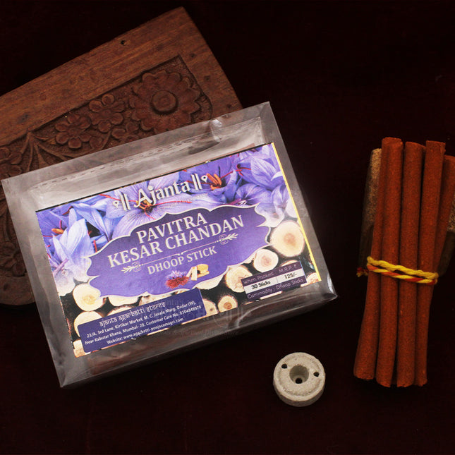 Ajanta Pavitra Kesar Chandan Dhoop Sticks | Natural Sandalwood & Saffron Fragrance for Pooja, Meditation & Home
