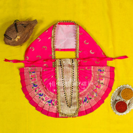 Karveer Nivasini Mahalaxmi Devi Face Poshak – Traditional Goddess Dress for Puja & Temple Decoration | Ambabai Style Poshak for Idol & Kalash (7 Inches Poshak)