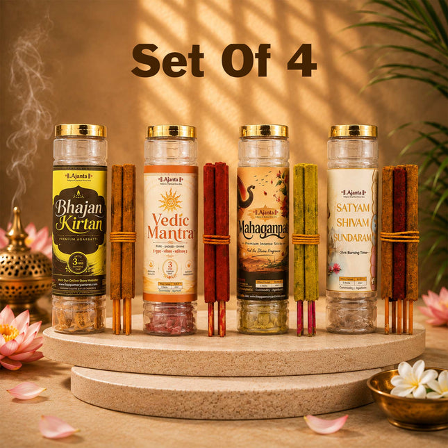 Devotional Festival Fragrance Collection Incense  – Mahamantra, Satyam Shivam Sundaram, Mahaganpati & Bhajan Kirtan– Long Burning 3 Hours (SET OF 4)