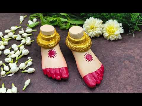 Margashirsha Lakshmi Puja Paduka | Traditional Devi Charan for Monthly Lakshmi Vrat Divine Mata Paduka / Lakshmi Charan Paduka for Pooja | Traditional Devi Feet  for Mandir Decor - (Big Size Paduka - 4.5 x 2 Inch)