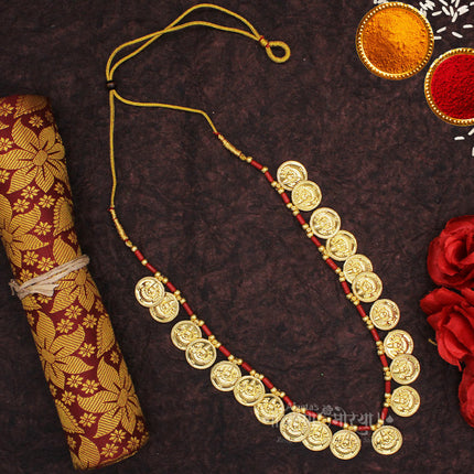 Traditional Mahalaxmi Haar Necklace | Red Thread Putali Haar Devi Mala for Idol Shringar | Temple Jewellery Ornament Putali Haar for Women, Red Thread Design Putali Haar Beauty Necklace Ornament Devi Mala Also For Dulhan