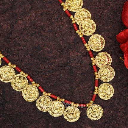 Traditional Mahalaxmi Haar Necklace | Red Thread Putali Haar Devi Mala for Idol Shringar | Temple Jewellery Ornament Putali Haar for Women, Red Thread Design Putali Haar Beauty Necklace Ornament Devi Mala Also For Dulhan