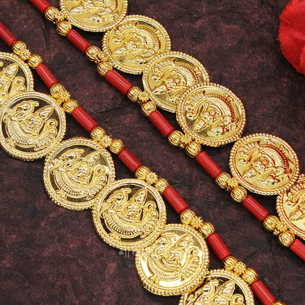 Traditional Mahalaxmi Haar Necklace | Red Thread Putali Haar Devi Mala for Idol Shringar | Temple Jewellery Ornament Putali Haar for Women, Red Thread Design Putali Haar Beauty Necklace Ornament Devi Mala Also For Dulhan